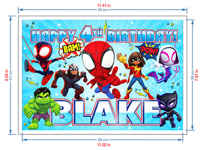 Jedlý dort s motivem Spidey Birthday – obdélníkový design – oplatkový papír, cukrový plát, čokotransfer