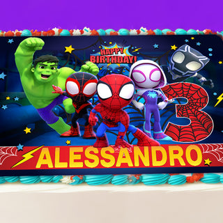 Spidey Birthday Themed Edible Cake Topper - Rectangular Design - Wafer Paper, Sugar Sheet, Chocotransfer