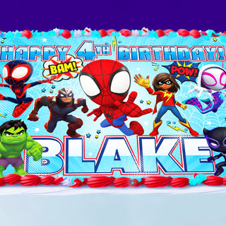Spidey Birthday Themed Edible Cake Topper - Rectangular Design - Wafer Paper, Sugar Sheet, Chocotransfer