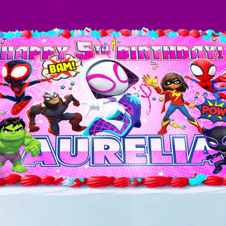 Spidey Birthday Themed Edible Cake Topper for Girls - Rectangular Design - Wafer Paper, Sugar Sheet, Chocotransfer