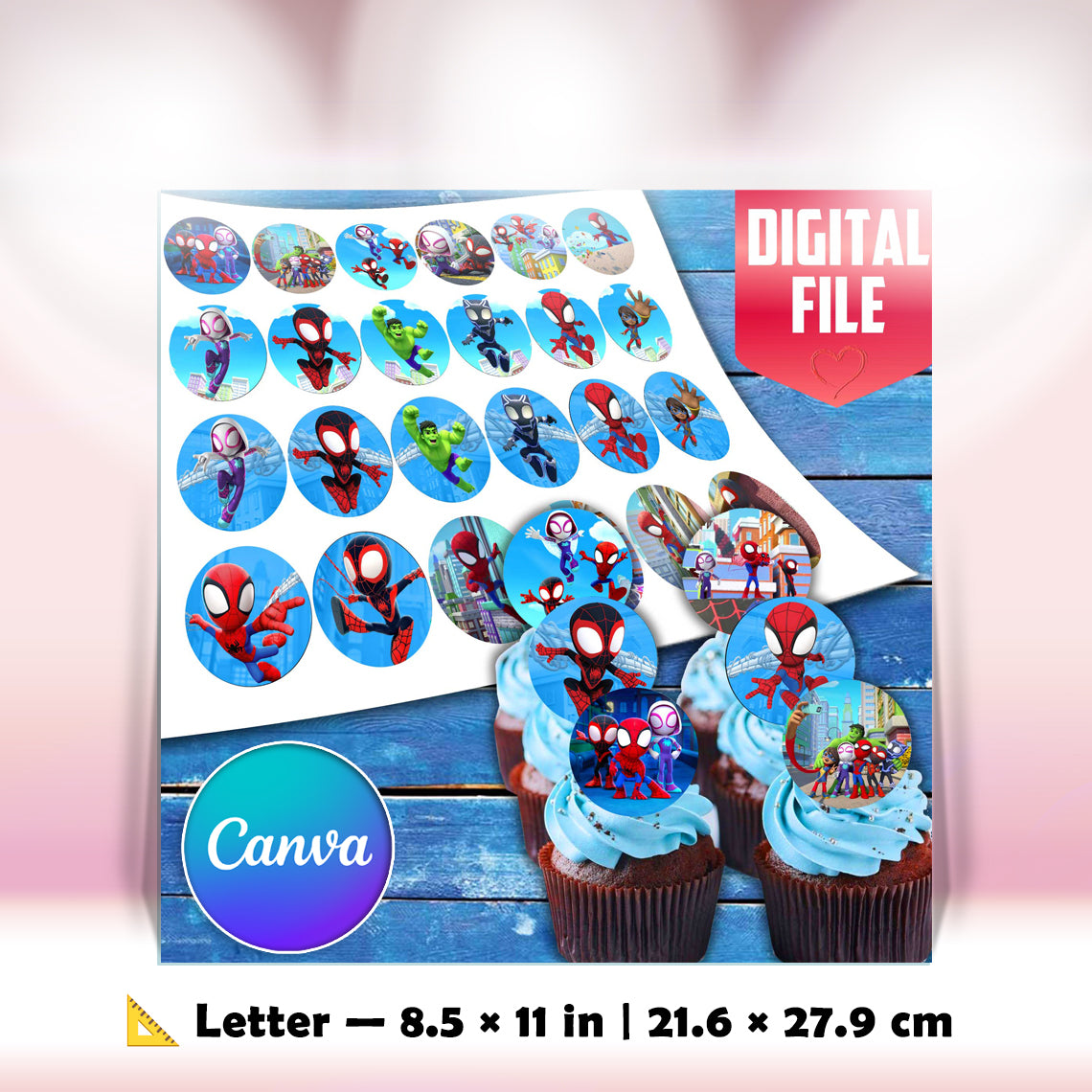 24 Spidey Edible Cupcake Toppers - Choose from Wafer Paper, Sugar Sheet, or Chocotransfer with No Cutting Required