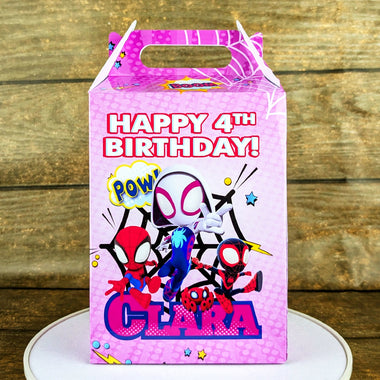 Spidey Themed Gable Box for Girls: Personalized Meal Box for Burger & Fries Party Favors! Perfect for Birthdays, Weddings, and More!