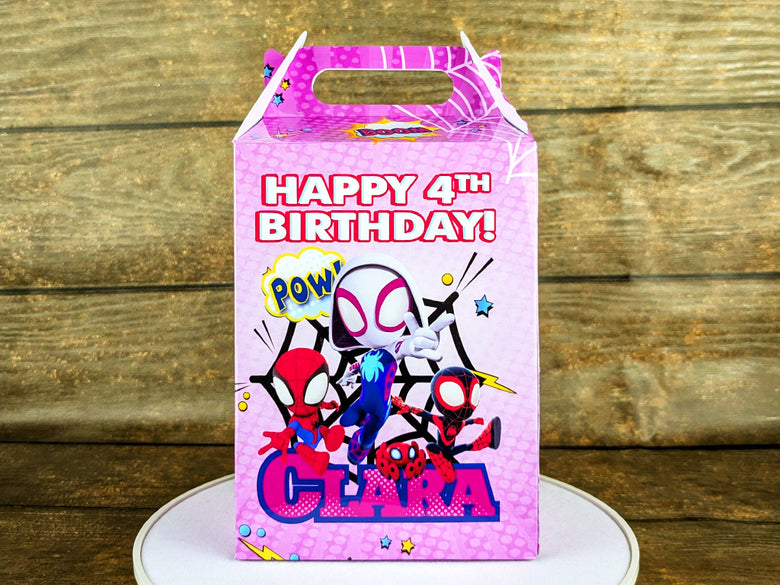 Spidey Themed Gable Box for Girls: Personalized Meal Box for Burger & Fries Party Favors! Perfect for Birthdays, Weddings, and More!