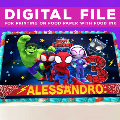 Spidey Birthday Themed Edible Cake Topper - Rectangular Design - Wafer Paper, Sugar Sheet, Chocotransfer