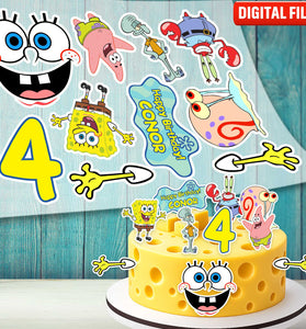 SpongeBob cake topper digital file – custom name and age for birthday cake
