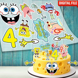 SpongeBob cake topper digital file – custom name and age for birthday cake