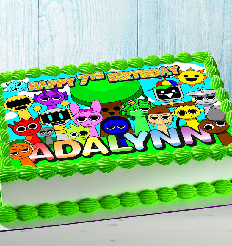 Sprunki Edible Cake Topper for Kids Birthday – Rectangular Design – Wafer Paper, Sugar Sheet or Chocotransfer