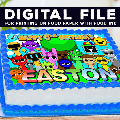 Sprunki Kids Birthday Edible Cake Topper – Rectangular Design – Wafer Paper, Sugar Sheet, Chocotransfer