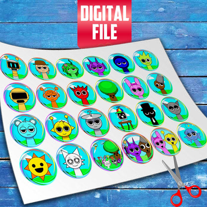 24 Sprunki Kids Edible Cupcake Toppers - Precut on Wafer Paper, Sugar Sheet, or without cutting Chocotransfer