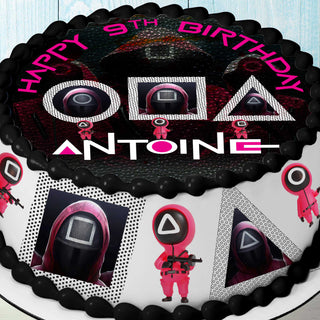 Squid Game Cake Toppers – Set of 4 Edible Decorations – Wafer Paper & Sugar Sheet for Birthday Party