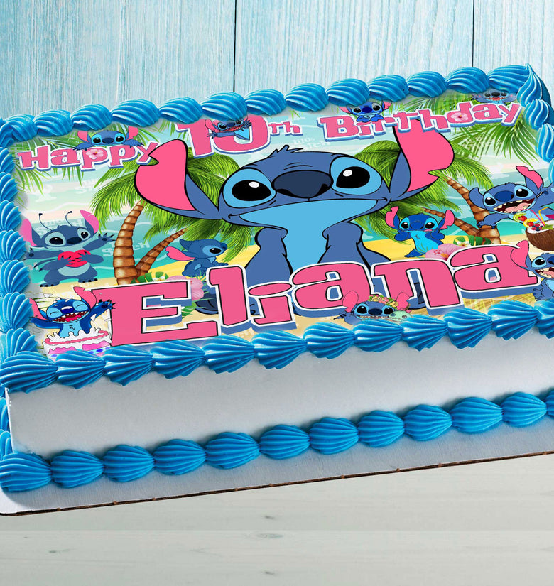 Stitch Birthday Cake Topper – Edible Image for Kids Party – Blue Alien Theme – Wafer, Sugar Sheet, Chocotransfer