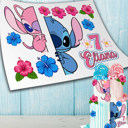 Stitch & Angel Edible Cake Toppers – Set of 14 Precut Wafer, Sugar Sheet or Chocotransfer Decorations