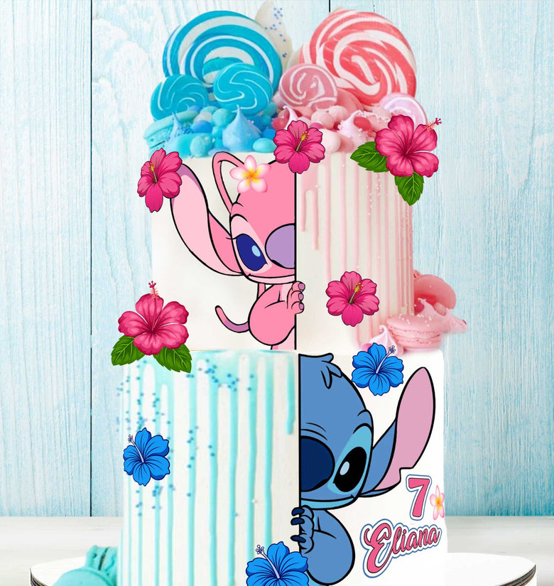 Stitch & Angel Edible Cake Toppers – Set of 14 Precut Wafer, Sugar Sheet or Chocotransfer Decorations