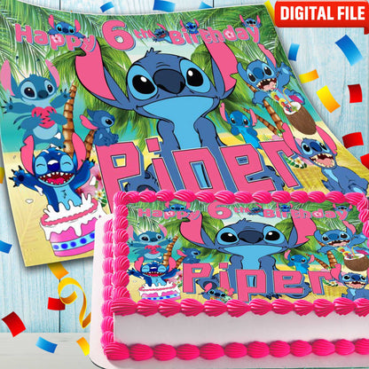 Stitch Birthday Cake Topper – Edible Image for Kids Party – Blue Alien Theme – Wafer, Sugar Sheet, Chocotransfer