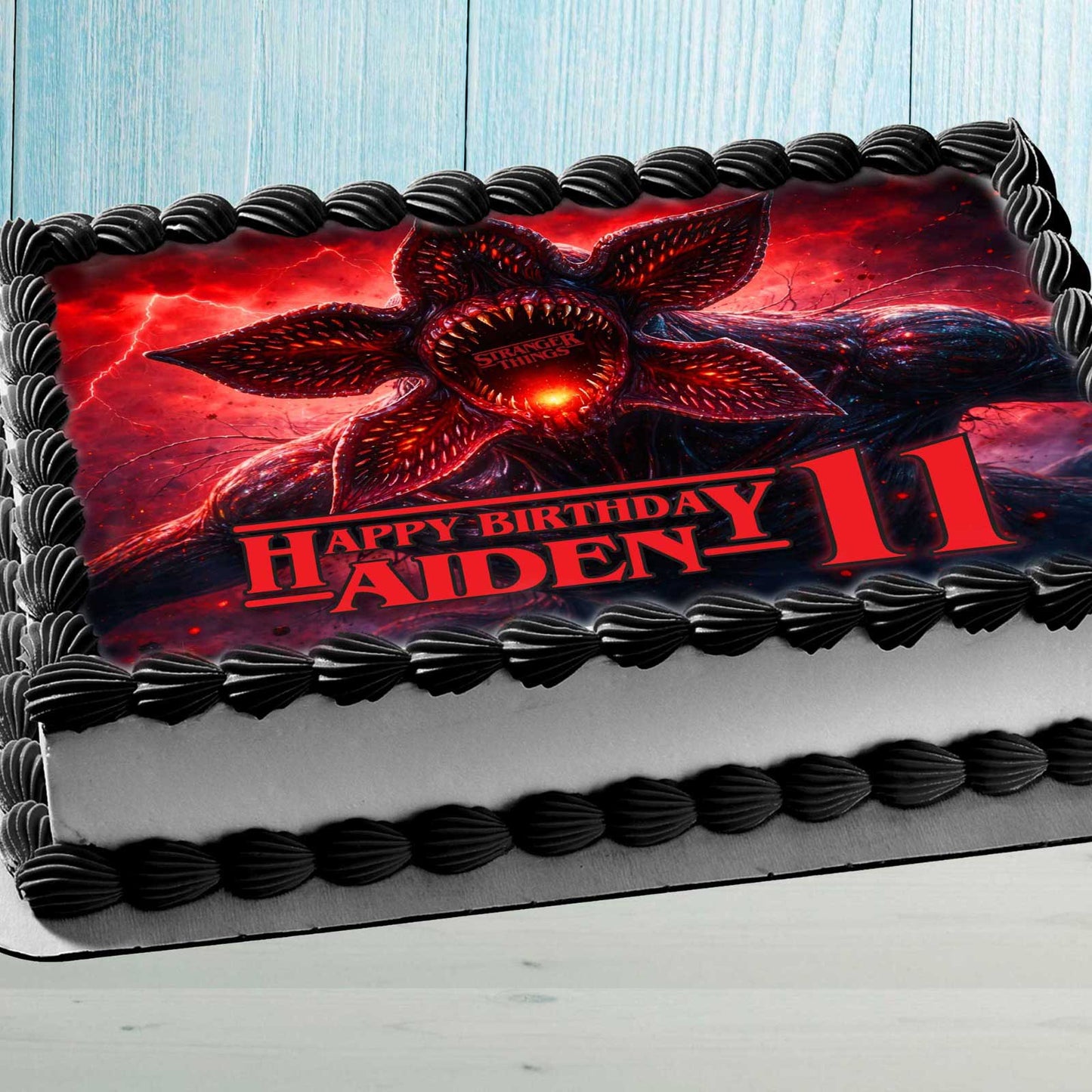 Stranger Things Demogorgon Birthday Cake Topper – Personalized Edible Cake Image