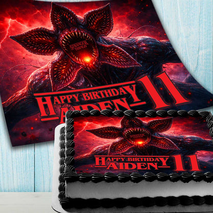Stranger Things Demogorgon Birthday Cake Topper – Personalized Edible Cake Image