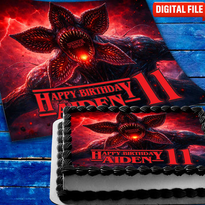 Stranger Things Demogorgon Birthday cake topper digital file – custom name and age for birthday cake