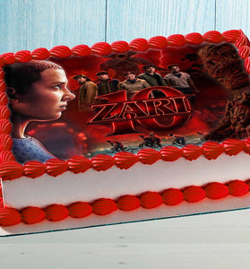 Stranger Things edible cake topper image for rectangular birthday cake decoration