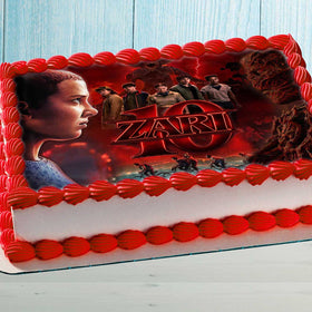 Stranger Things edible cake topper image for rectangular birthday cake decoration