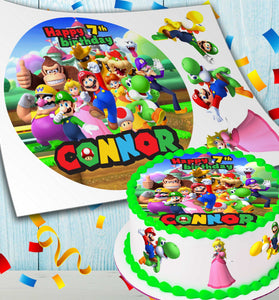 Collection of 4 Pre-cut Super Mario Edible Cake Toppers: Choose from Wafer Paper, Sugar Sheet, or Uncut Chocotransfer Options