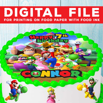 Collection of 4 Pre-cut Super Mario Edible Cake Toppers: Choose from Wafer Paper, Sugar Sheet, or Uncut Chocotransfer Options