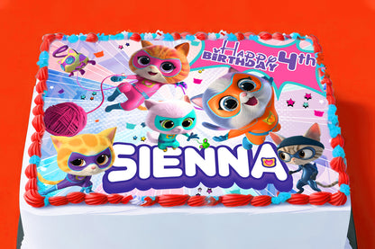 SuperKitties Birthday Themed Edible Cake Topper - Rectangular Design - Wafer Paper, Sugar Sheet, Chocotransfer