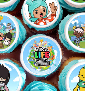Toca Life Edible Cupcake Toppers - 24 Pre-Cut Pieces on Wafer Paper, Sugar Sheet, or without cutting Chocotransfer