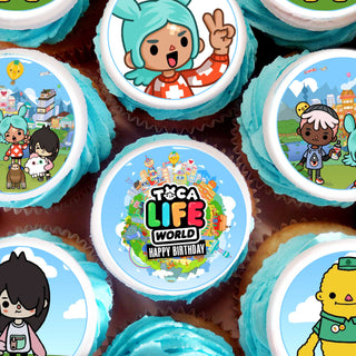Toca Life Edible Cupcake Toppers - 24 Pre-Cut Pieces on Wafer Paper, Sugar Sheet, or without cutting Chocotransfer
