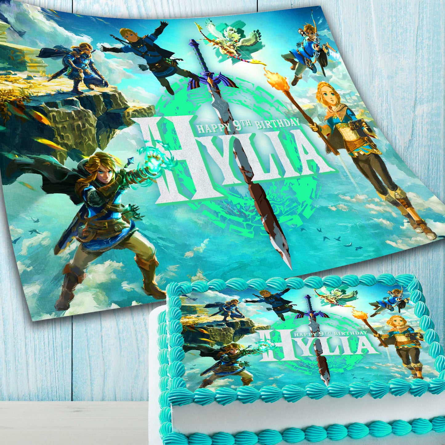 The Legend of Zelda Birthday Edible Cake Topper – Video Game Theme – Rectangular Design – Wafer Paper, Sugar Sheet, Chocotransfer