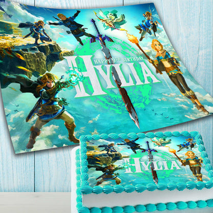The Legend of Zelda Birthday Edible Cake Topper – Video Game Theme – Rectangular Design – Wafer Paper, Sugar Sheet, Chocotransfer