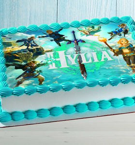 The Legend of Zelda Birthday Edible Cake Topper – Video Game Theme – Rectangular Design – Wafer Paper, Sugar Sheet, Chocotransfer