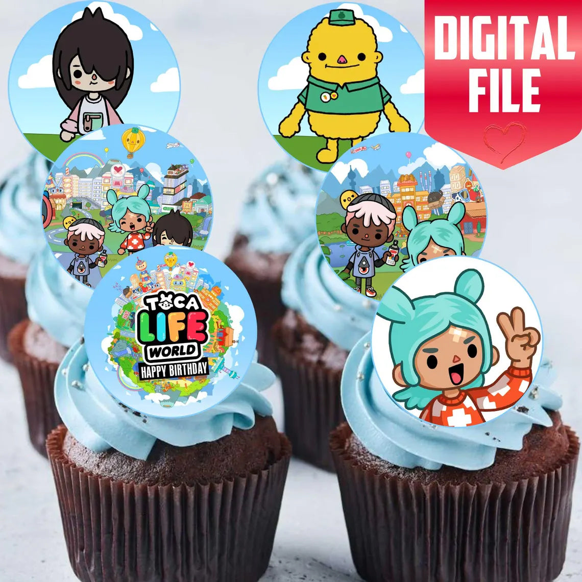 Toca Life Edible Cupcake Toppers - 24 Pre-Cut Pieces on Wafer Paper, Sugar Sheet, or without cutting Chocotransfer