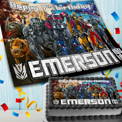 Transformers Birthday Themed Edible Cake Topper - Rectangular Design - Wafer Paper, Sugar Sheet, Chocotransfer