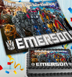 Transformers Birthday Themed Edible Cake Topper - Rectangular Design - Wafer Paper, Sugar Sheet, Chocotransfer