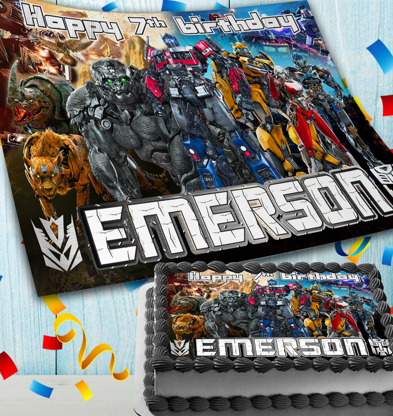 Transformers Birthday Themed Edible Cake Topper - Rectangular Design - Wafer Paper, Sugar Sheet, Chocotransfer
