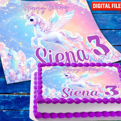 Editable unicorn cake topper template for kids birthday, instant digital download