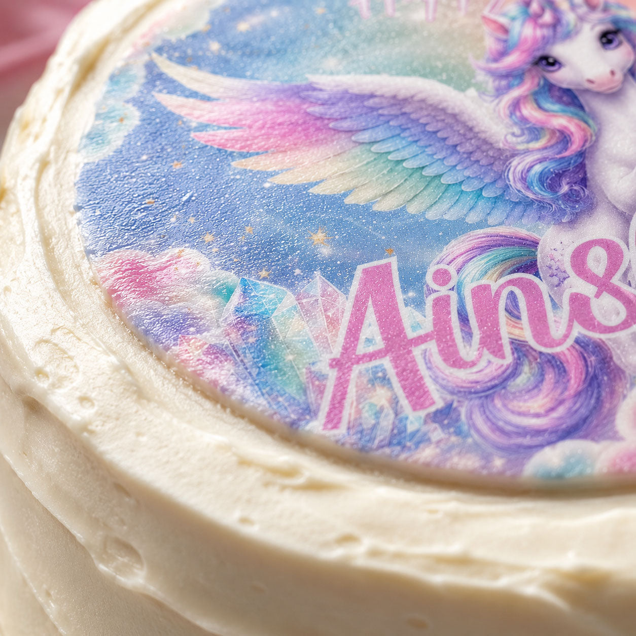 Unicorn birthday edible cake topper print sheet with custom name and age design