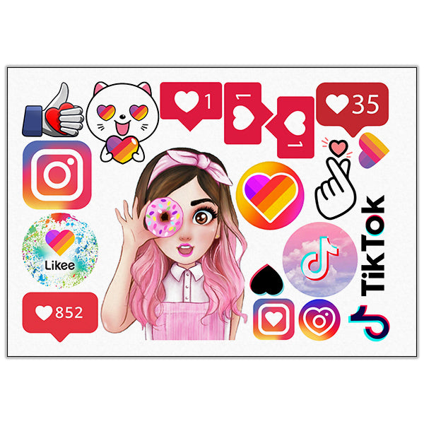 Likee a TikTok Collage jedlý koláč na dort – oplatkový papír, cukrový plát nebo čokotransfer