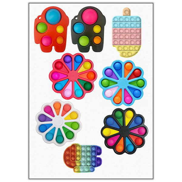 Pop It! Fidget Toy Collage Edible Cake Topper - Wafer Paper, Sugar Sheet, or Chocotransfer