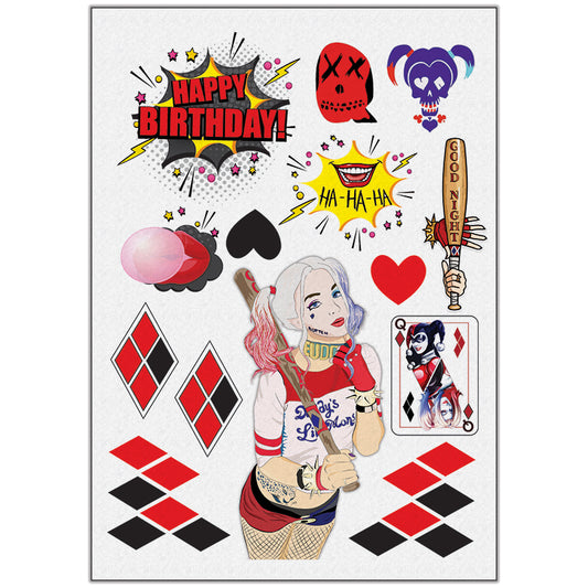 Harley Quinn Edible Cake Toppers - Wafer Paper, Sugar Sheet, or Chocotransfer