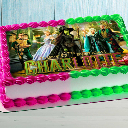 Wicked For Good Birthday Edible Cake Topper – Rectangular Design – Wafer Paper, Sugar Sheet, Chocotransfer