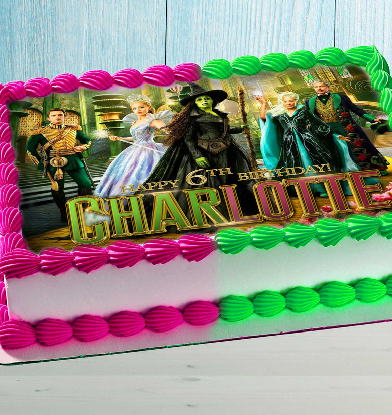Wicked For Good Birthday Edible Cake Topper – Rectangular Design – Wafer Paper, Sugar Sheet, Chocotransfer