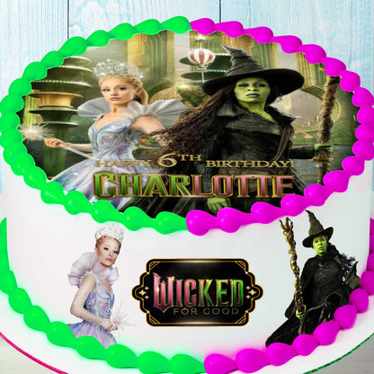 Wicked For Good Cake Toppers – Set of 4 Precut Edible Wafer, Sugar Sheet or Chocotransfer