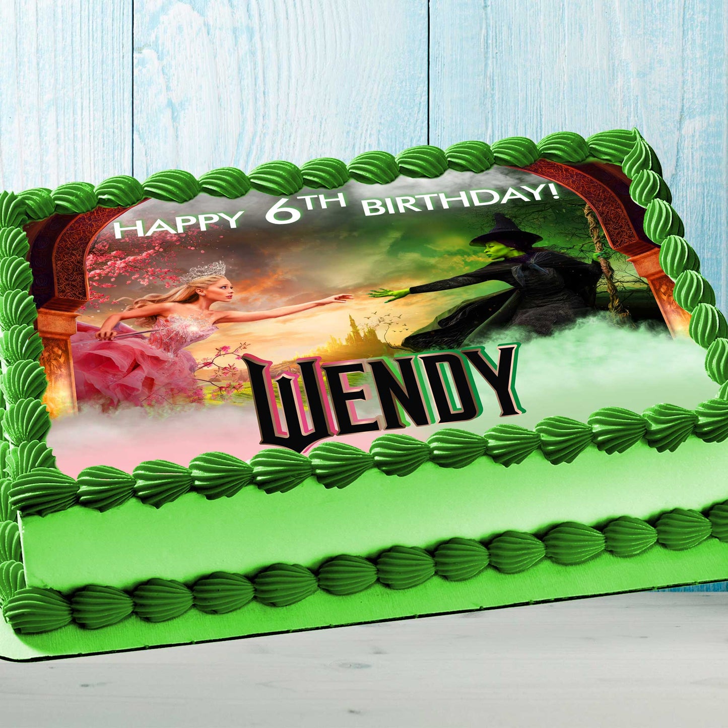 Essbarer Kuchenaufsatz mit dem Thema „Wicked Birthday“ – rechteckiges Design – Oblatenpapier, Zuckerfolie, Chocotransfer