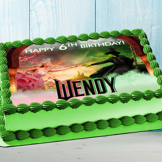 Wicked Birthday Themed Edible Cake Topper - Rectangular Design - Wafer Paper, Sugar Sheet, Chocotransfer