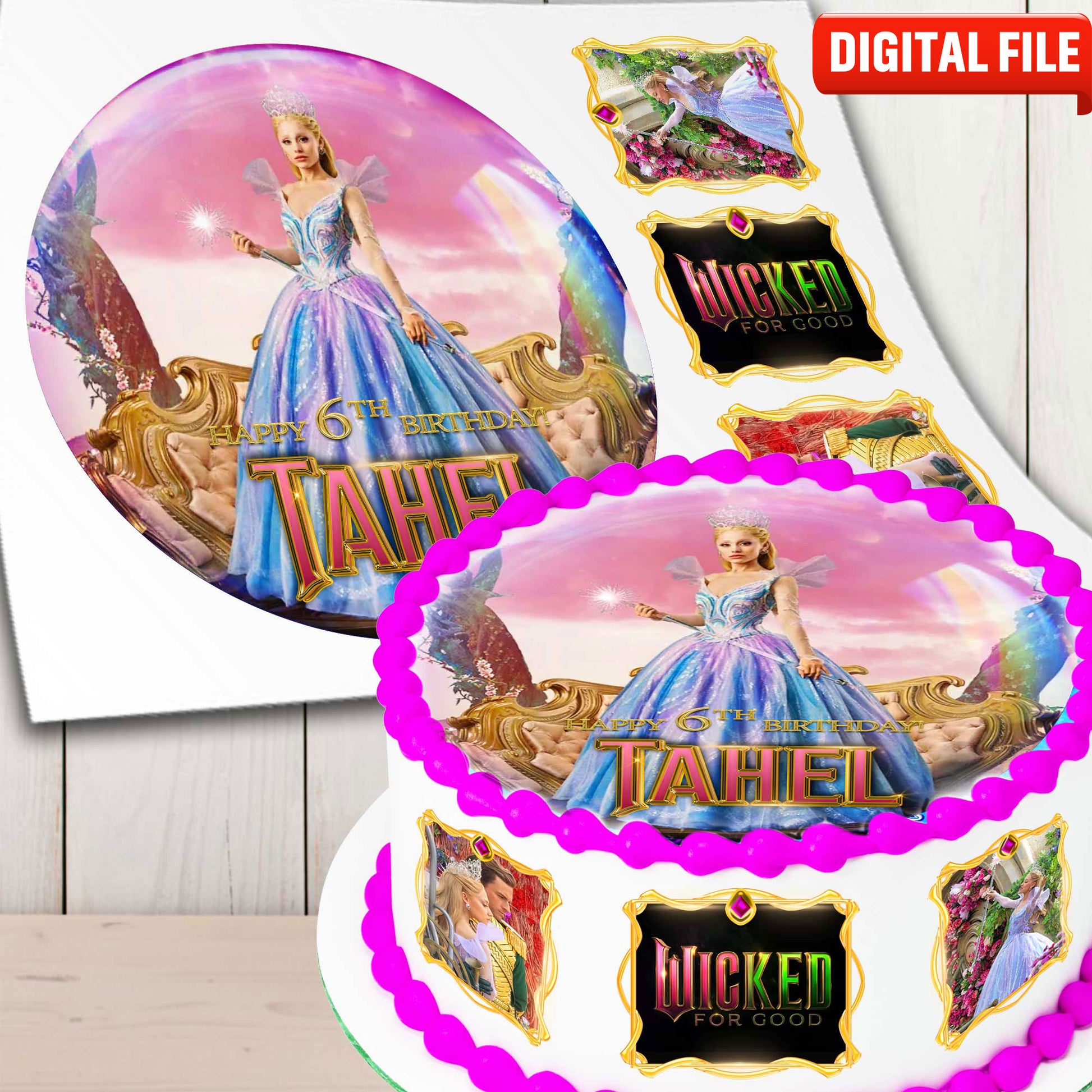 Glinda the Good Witch edible wafer cake toppers close-up