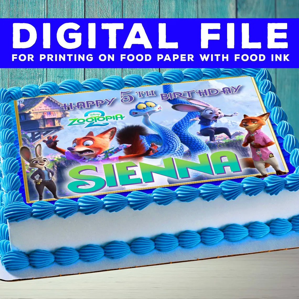 Zootopia 2 Birthday Themed Edible Cake Topper – Rectangular Design – Wafer Paper, Sugar Sheet, Chocotransfer