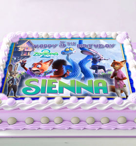 Zootopia 2 Birthday Themed Edible Cake Topper – Rectangular Design – Wafer Paper, Sugar Sheet, Chocotransfer