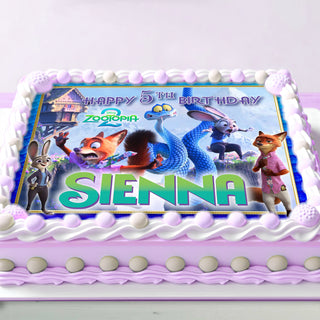 Zootopia 2 Birthday Themed Edible Cake Topper – Rectangular Design – Wafer Paper, Sugar Sheet, Chocotransfer