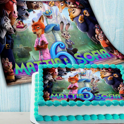Zootopia Birthday Cake Topper – Personalized Edible Cake Image with Name and Age